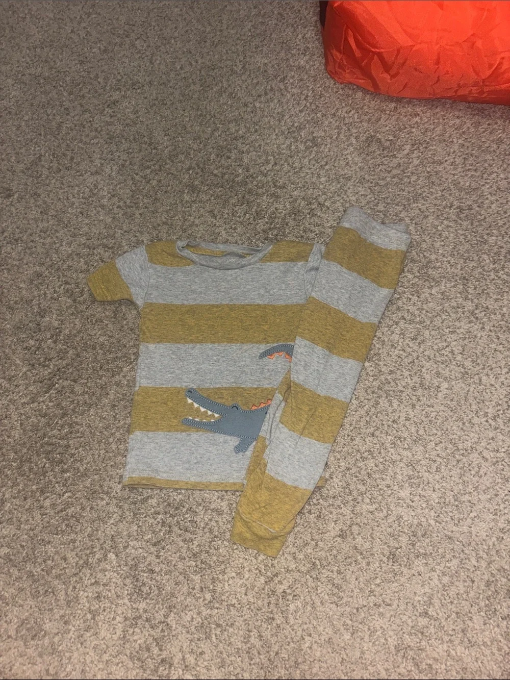 Carter's Gray and Mustard Striped Crocodile Pajama Set